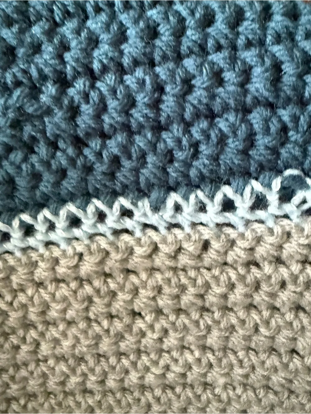 Handmade Crochet Striped Blanket Velvet Trim 48x60